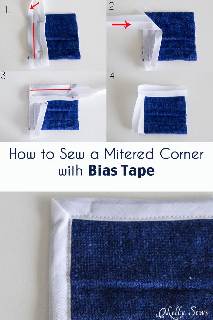How to Sew Mitered Corners - Miter a Corner with Bias Tape - Melly Sews